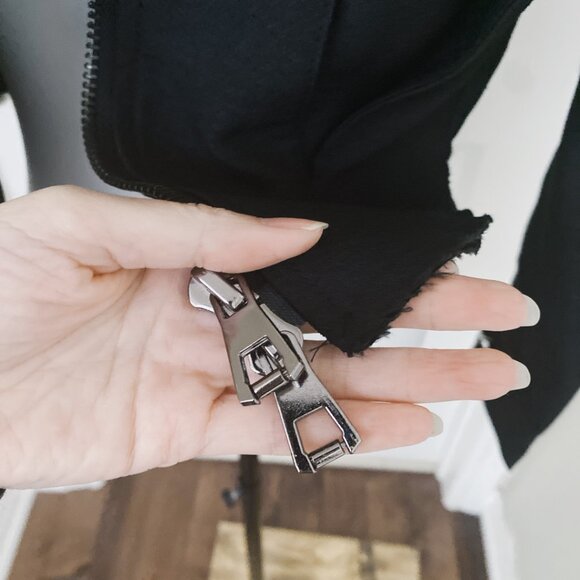 NWT Women's Black Puff Long Sleeve Pocket Front Zip Lapel Collar Jacket Top - Picture 5 of 6